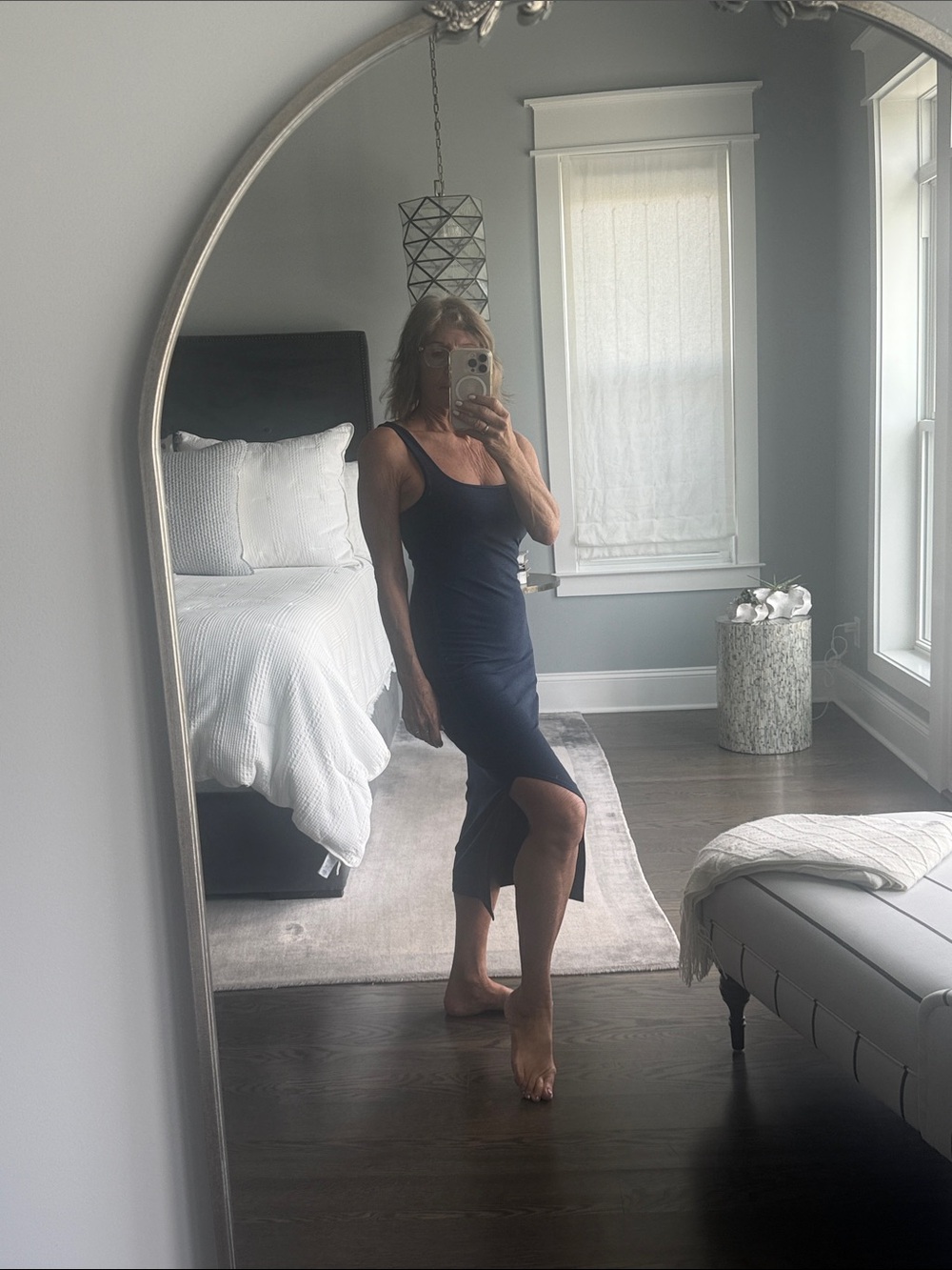 Beyond Yoga Navy Square-Neck Midi Dress S